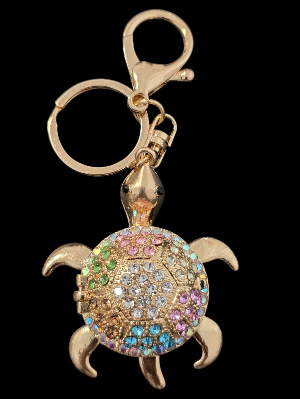 Gold-Tone Pave Turtle Bag Charm Keychain with Mirror